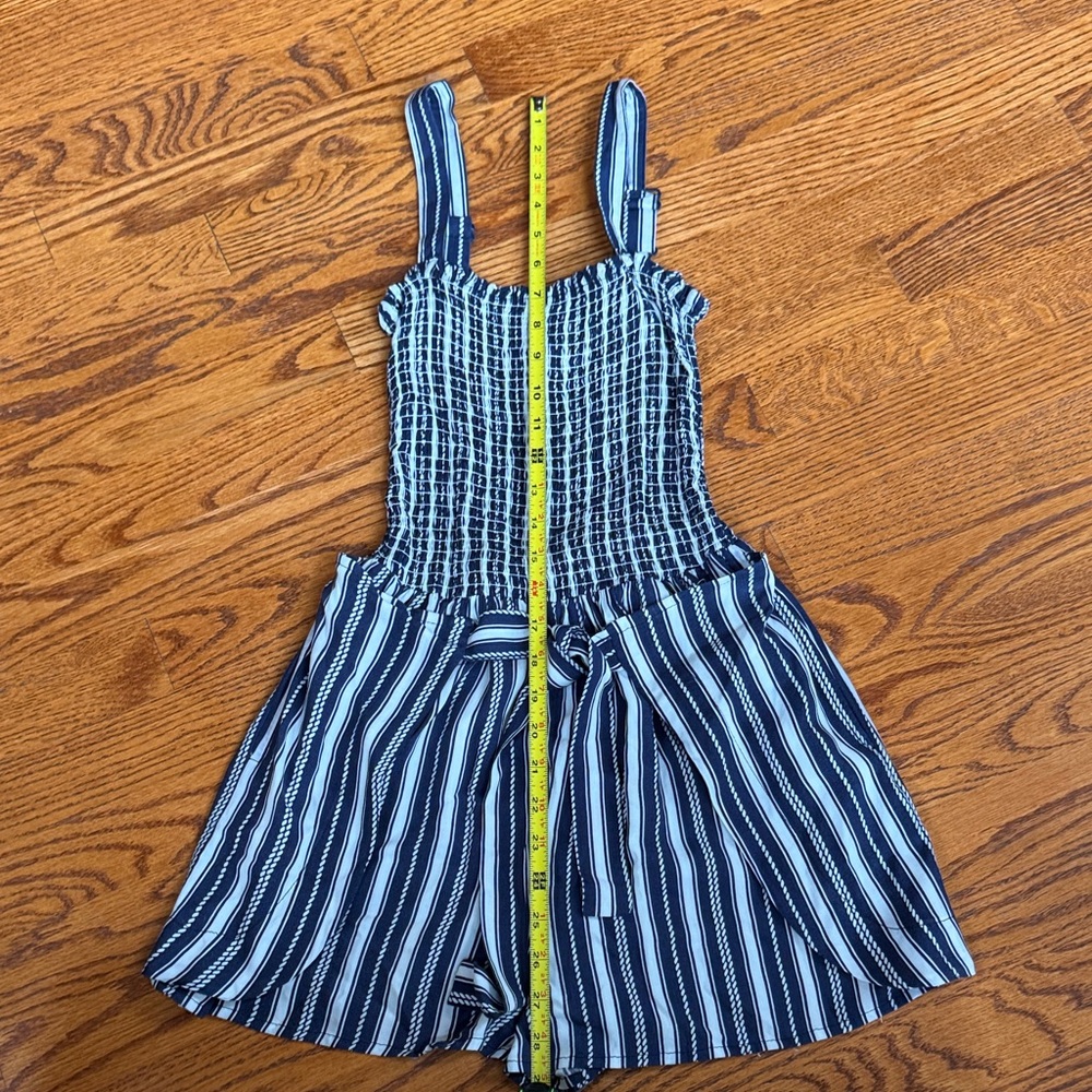 J for Justify Navy and White Striped Romper